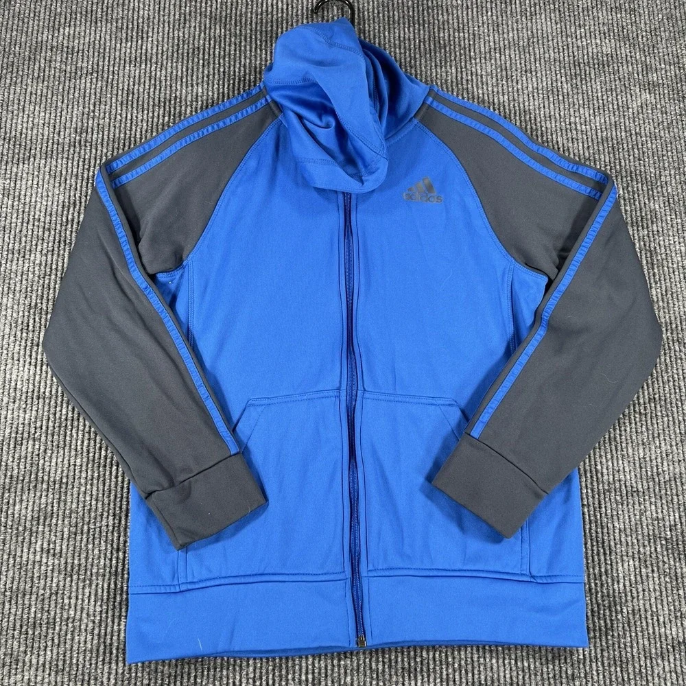 Adidas Jacket Youth Boys XL 18 Blue Black Long Sleeve Full Zip Activewear